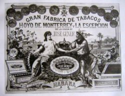 Die Manufaktur La Escepción, in der auch die Hoyo de Monterrey gefertigt wurden, war eine der bedeutendsten Fabriken in ganz Havanna. Hier ein Logo aus der Zeit nach José Geners Tod, seine Frau (la viuda=Witwe) führte das Geschäft weiter.