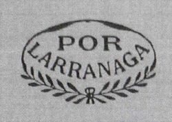 Voici le logo simplifié de la marque Por Larrañaga. L'inscription et, en dessous, la branche avec des feuilles disposées par paires. Il n'y a aucune indication sur l'arbre ou l'arbuste que cela représente.