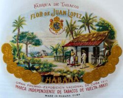 Die Vista der Marke Juan López, farbenfroh und die verdienten Goldmedaillen zeigend. (Quelle: Enzo A. Infante: “Havana Cigars 1817-1960”, Neptune City 1997)